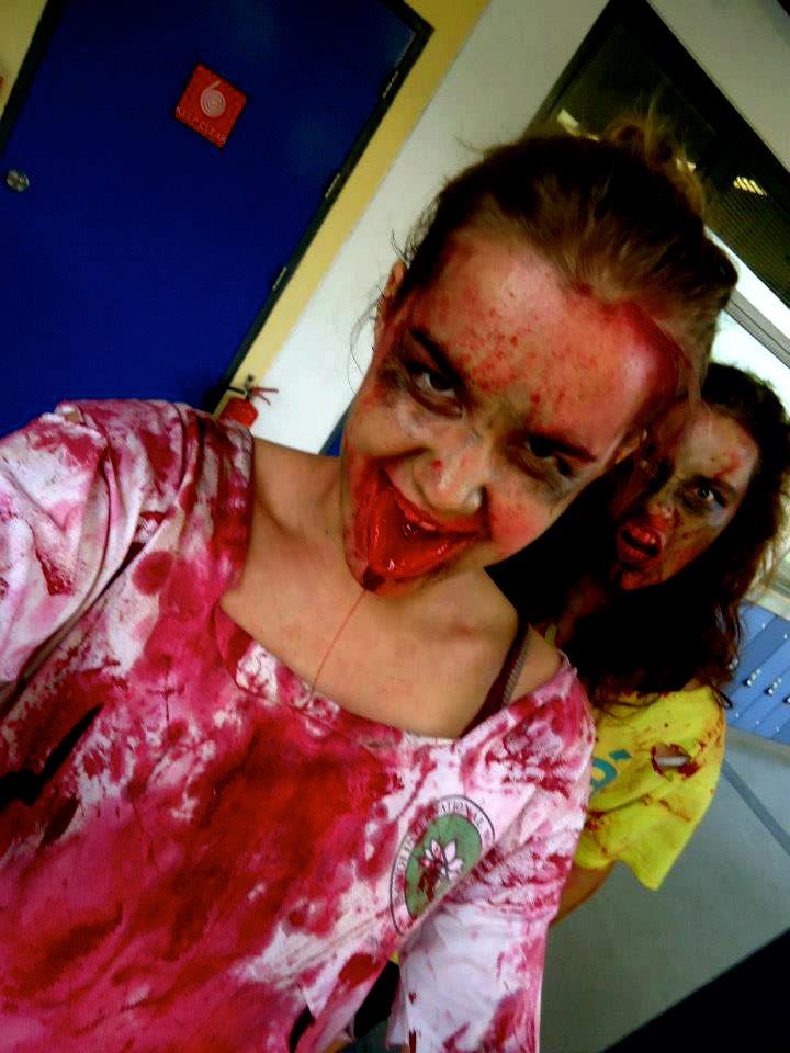 Two Grade 12 students get into the spirit of Zombie Day.