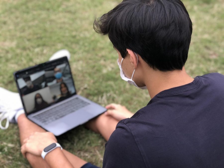 A student on a video call.